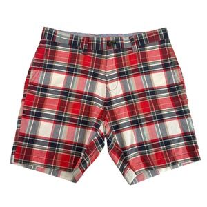 Tommy Hilfiger Mens 30 Plaid Chino Shorts Red Navy Blue White Cotton 7" Inseam